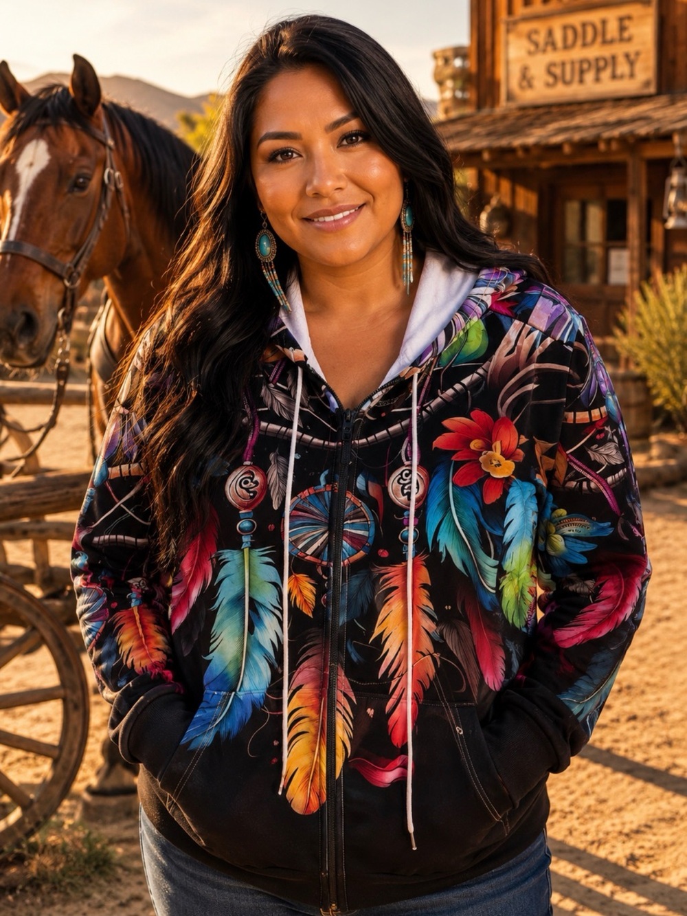 Colorful Dreamcatcher Zip Hoodie 2X  or a 3x